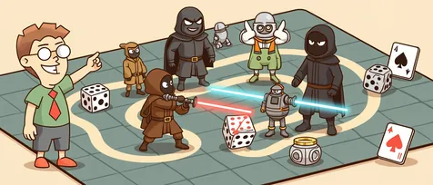 Star Wars board games banner: chibi space knights duel with glowing sabers on a giant game board.
